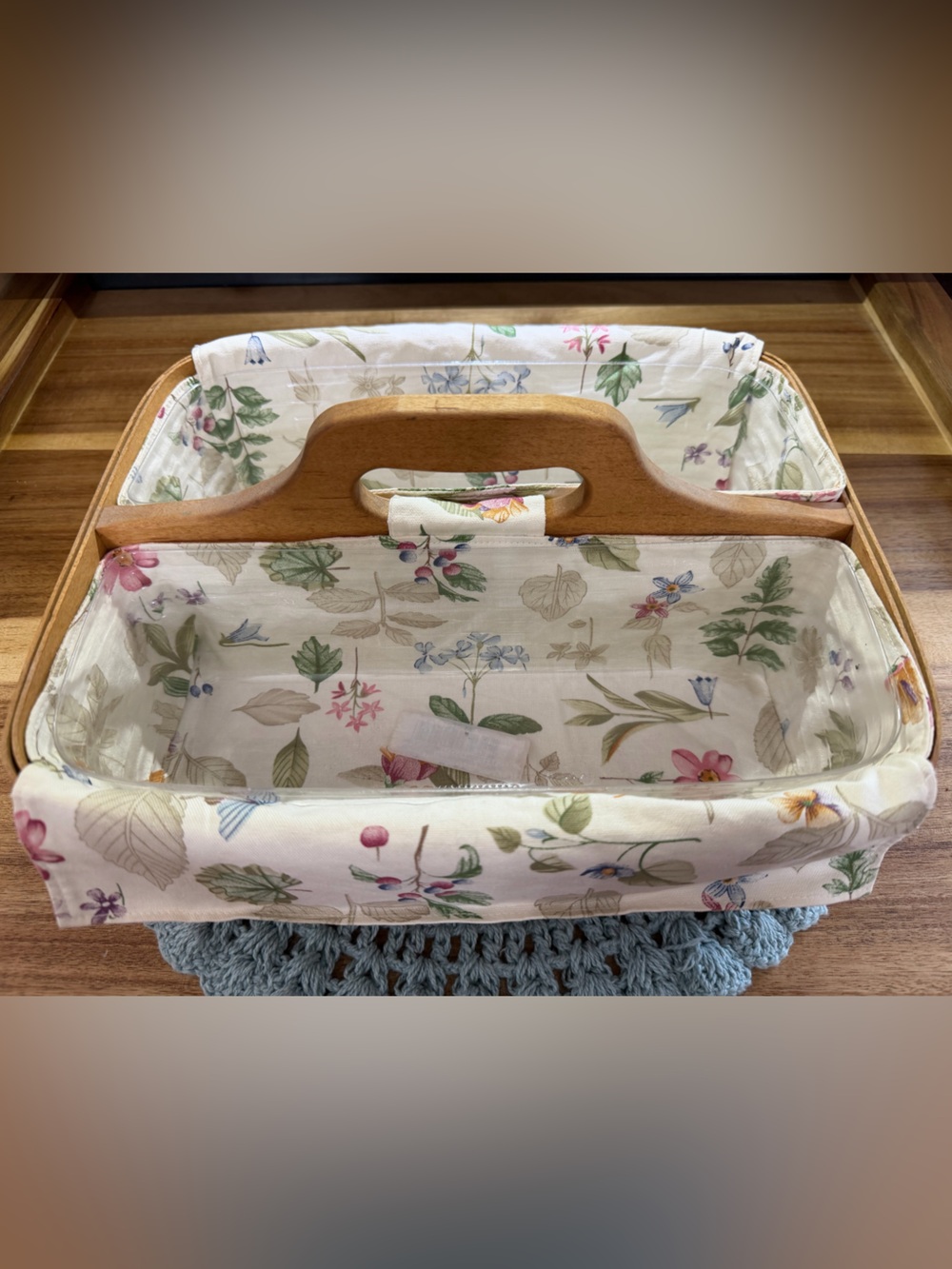 Longaberger Carry-N-Caddy Basket Floral Liner 2 Plastic Protectors Vintage